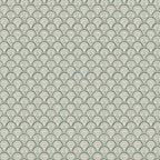 Beata wallpaper by Sandberg in green, flat swatch of the small scalloped fan-shell motif on a creamy white ground