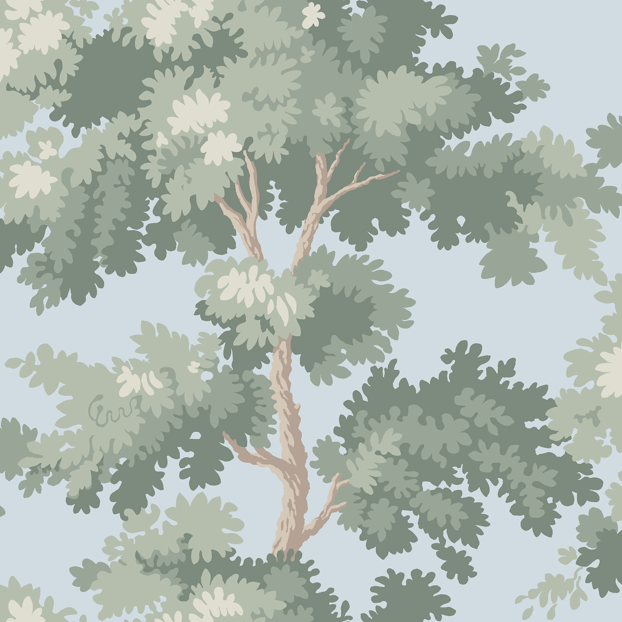 Raphael wallpaper by Sandberg in Sky Blue – botanical, forest design, flat pattern repeat