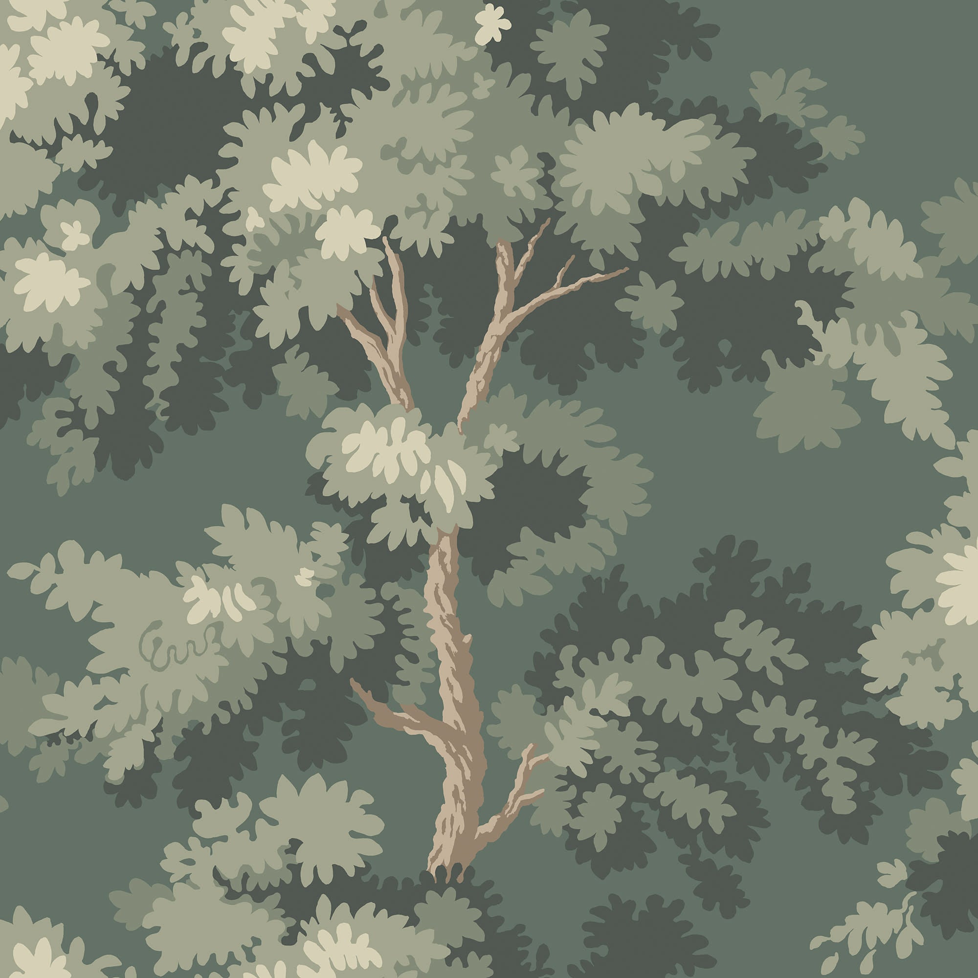 Raphael wallpaper by Sandberg in Moss Green – botanical, forest design, flat pattern repeat