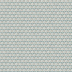 Hugo wallpaper by Sandberg, tiny tulip motifs in a teal-blue trellis on cream, flat swatch