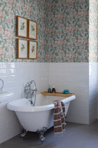 Amelia wallpaper by Sandberg in Sky Blue, styled on an interior wall