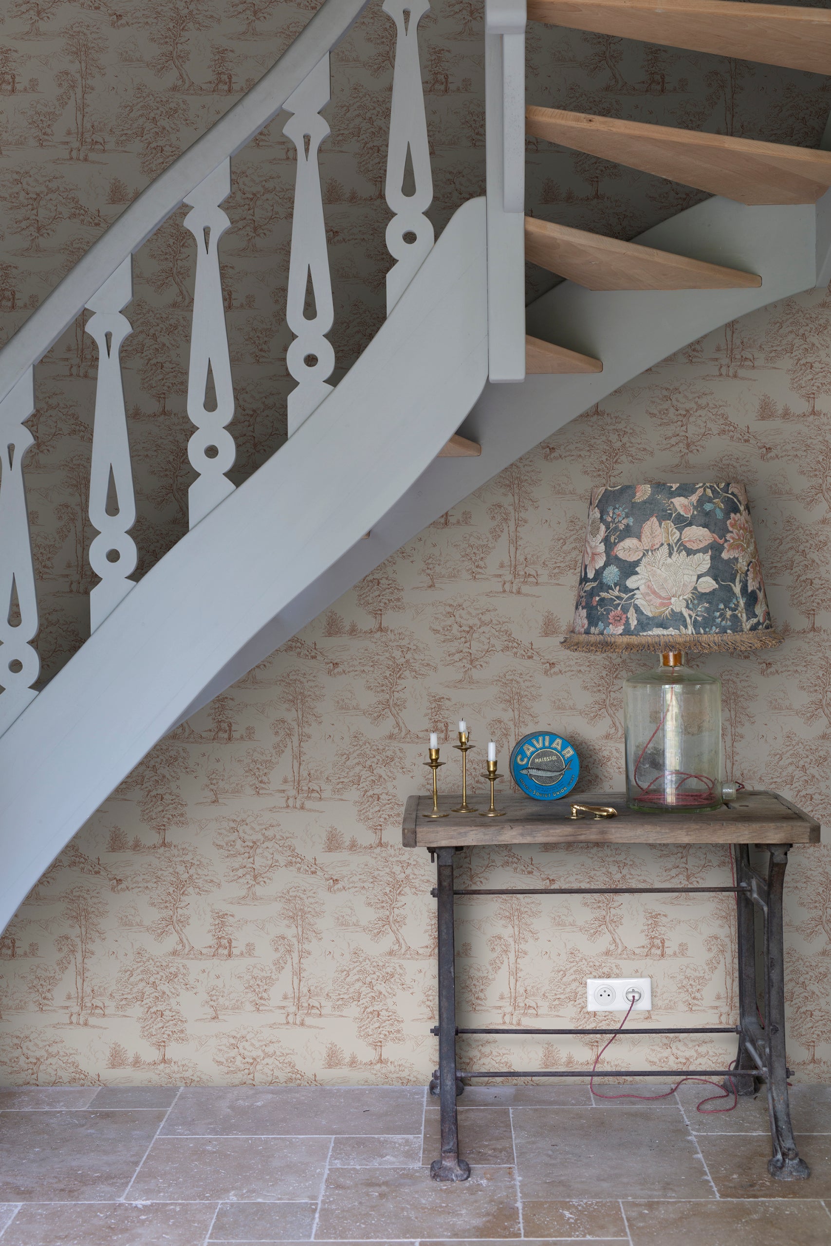 Montfort wallpaper by Sandberg in Terracotta, styled on an interior wall