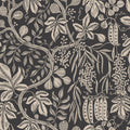 Fig Garden wallpaper by Sandberg, cream peapod and trailing fruit-vine print on charcoal, flat swatch