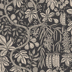 Fig Garden wallpaper by Sandberg, cream peapod and trailing fruit-vine print on charcoal, flat swatch