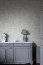 Fig Garden wallpaper by Sandberg in Sandstone, styled on an interior wall