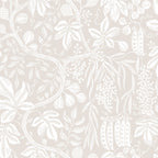 Fig Garden wallpaper by Sandberg, white peapod and fruit-vine print on pale beige, flat swatch colourway