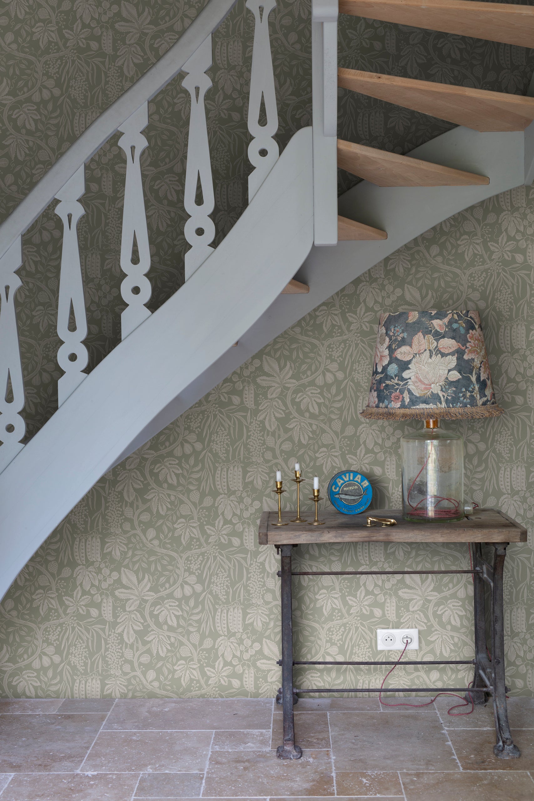 Fig Garden wallpaper by Sandberg in Garden Green, styled on an interior wall
