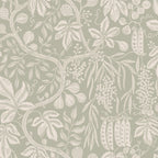 Fig Garden wallpaper by Sandberg, peapod and fruit-vine motif on soft sage green, flat swatch colourway