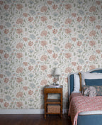 Annabelle wallpaper by Sandberg in Terracotta, styled on an interior wall