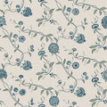 Adelaide wallpaper by Sandberg, blue trailing floral and berry vines on a dotted cream ground, flat roll swatch