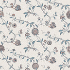 Adelaide wallpaper by Sandberg in soft blush and slate-blue florals on a dotted cream ground, flat roll swatch