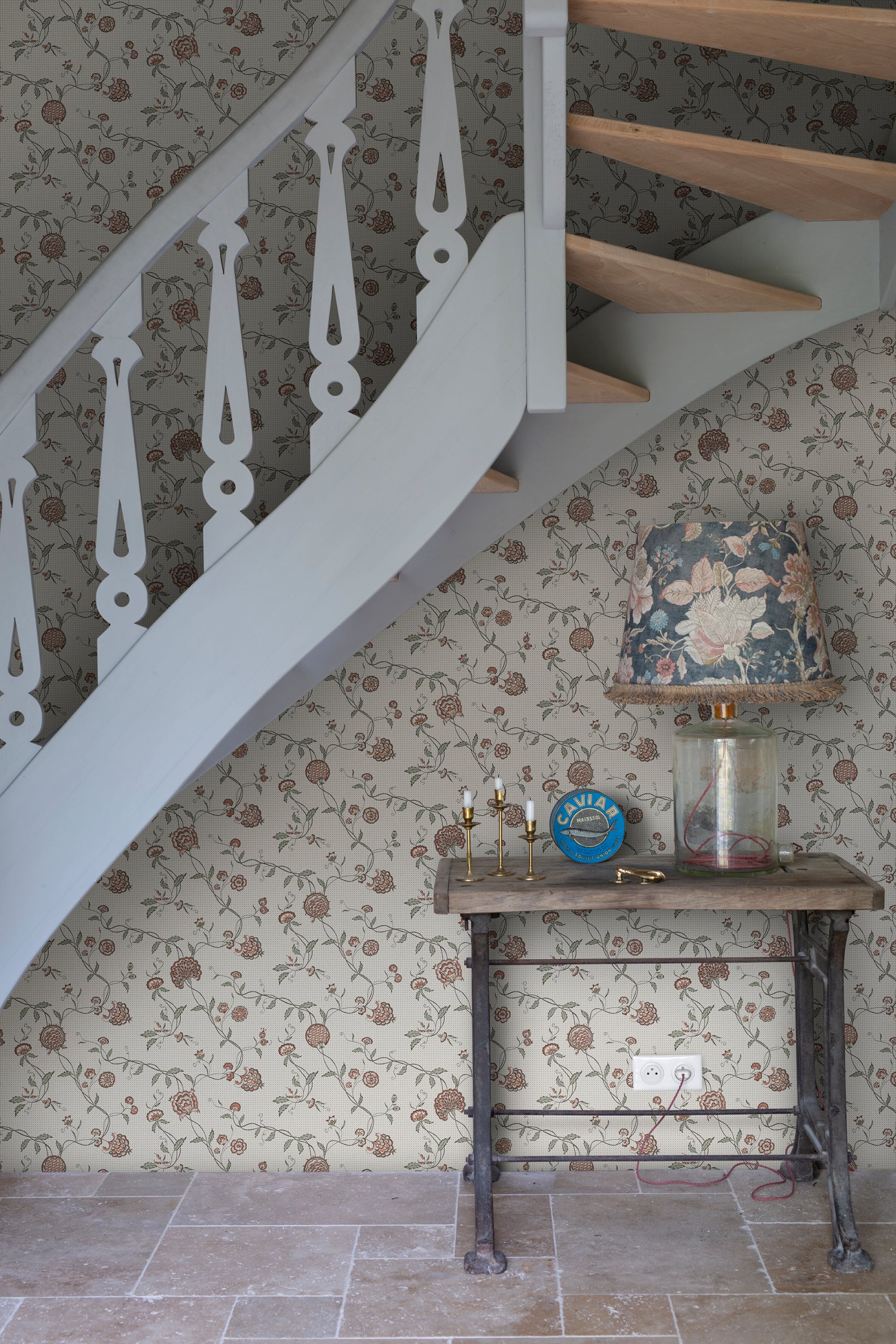 Adelaide wallpaper by Sandberg in Terracotta, styled on an interior wall