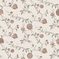 Adelaide wallpaper by Sandberg in terracotta and sage florals on a dotted cream ground, flat roll swatch