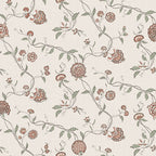 Adelaide wallpaper by Sandberg in terracotta and sage florals on a dotted cream ground, flat roll swatch