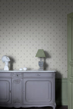 Mimi wallpaper by Sandberg in Sandstone, styled on an interior wall