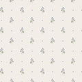 Mimi wallpaper by Sandberg in lilac, flat swatch of dainty purple violet sprigs and tiny crosses on a creamy white ground