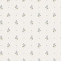 Mimi wallpaper by Sandberg in lilac, flat swatch of dainty purple violet sprigs and tiny crosses on a creamy white ground
