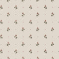 Mimi wallpaper by Sandberg, flat swatch of small dusty-pink violets with grey-green leaves and tiny crosses on a soft taupe ground
