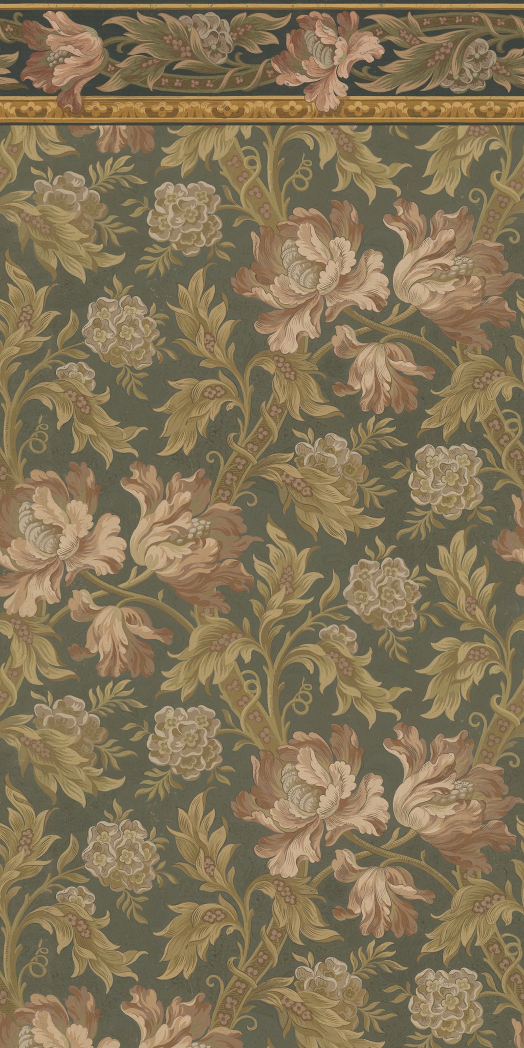 Esther wallpaper by Sandberg – botanical design, Green – Forest Green – flat swatch showing the repeat
