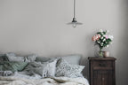 Linne wallpaper by Sandberg in Grey, styled on an interior wall