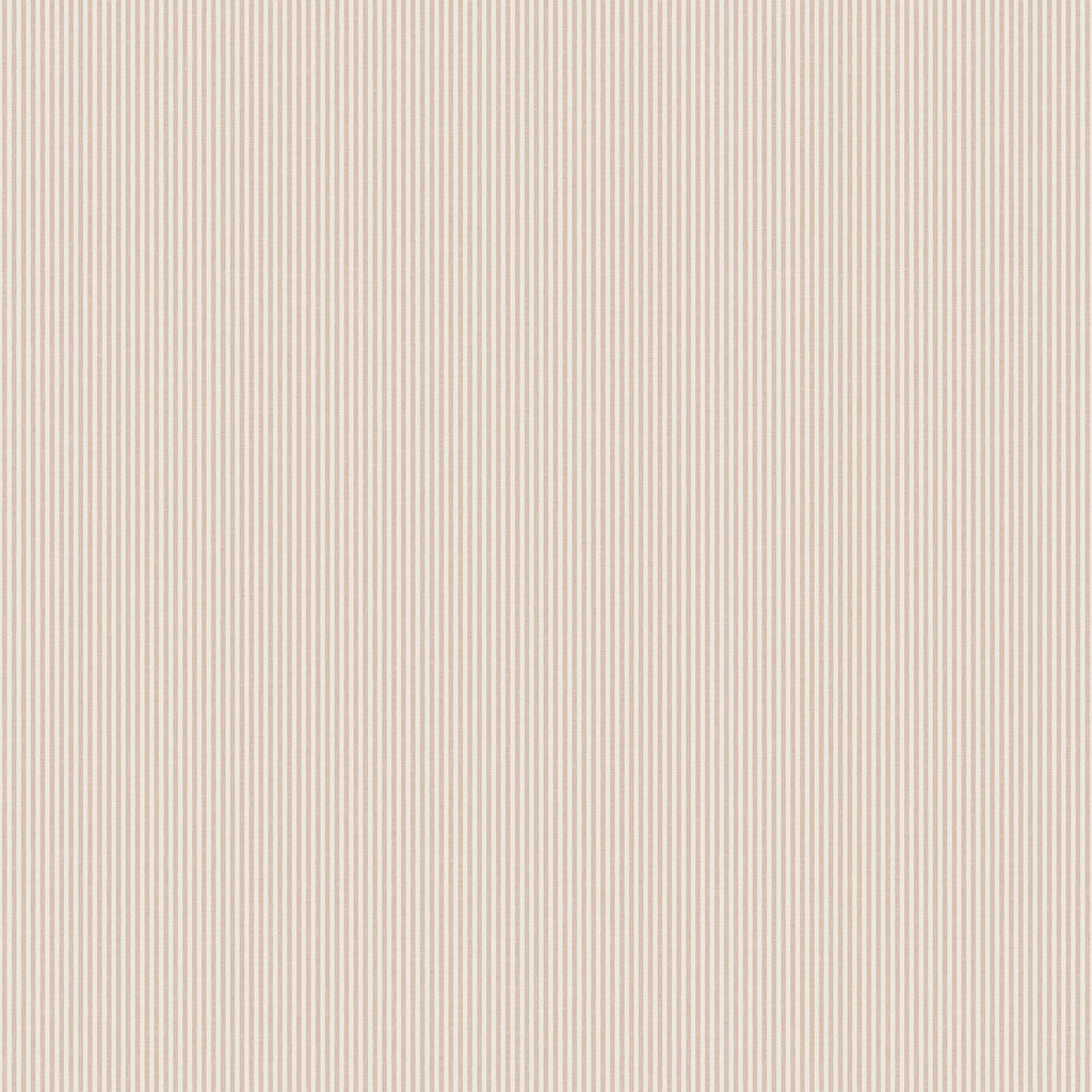 Rand Stripe wallpaper by Sandberg, flat swatch of a fine taupe-and-white narrow ticking pinstripe