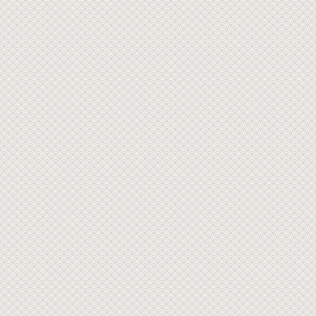 Valv wallpaper by Sandberg in pale grey, small repeating scallop-arch pattern, flat roll swatch