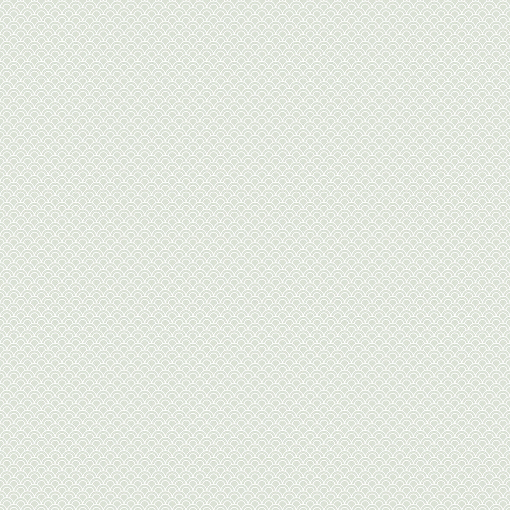 Valv wallpaper by Sandberg, tiny tonal scallop arches in soft sage green, flat roll swatch
