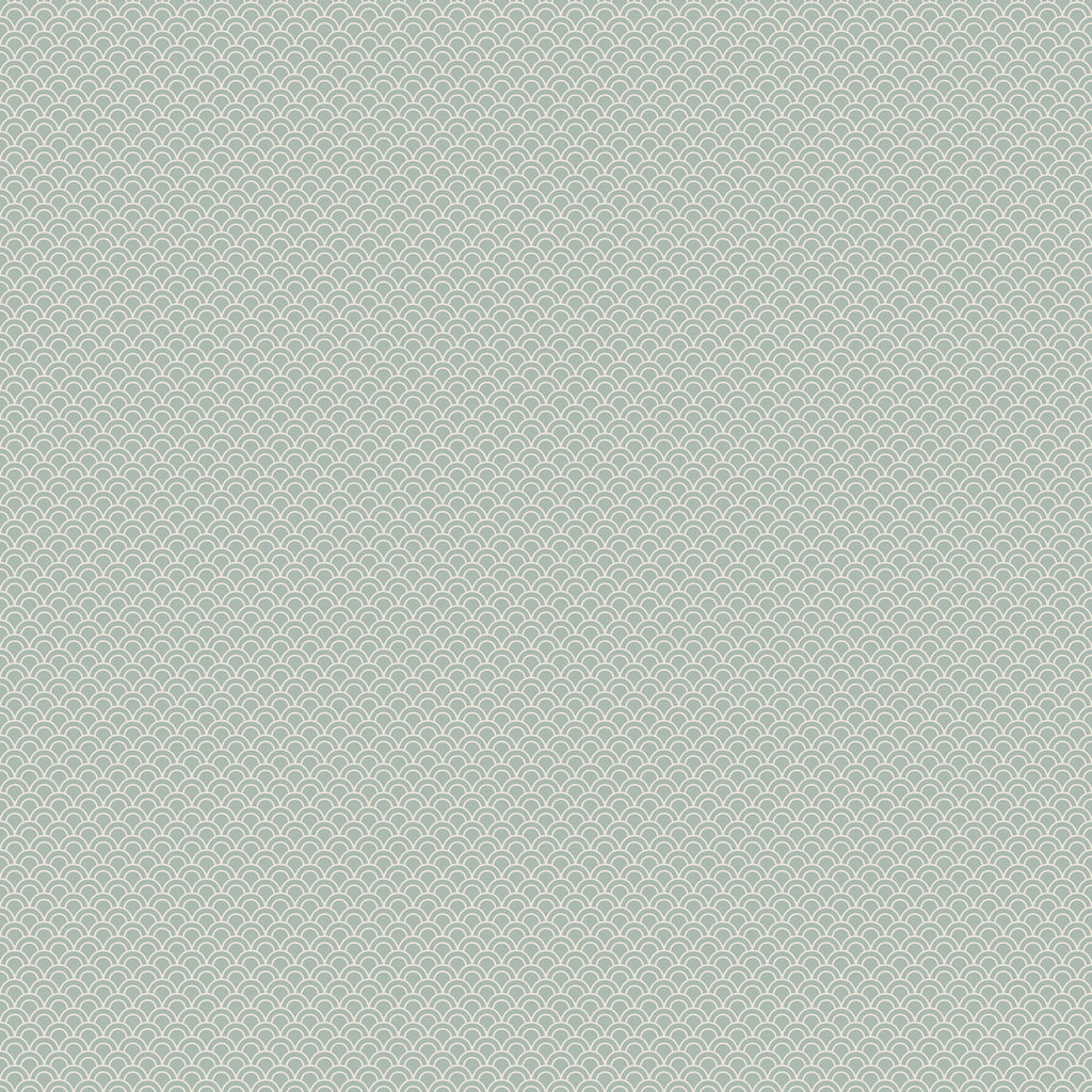 Valv wallpaper by Sandberg in muted green, delicate scallop-arch texture, flat roll swatch