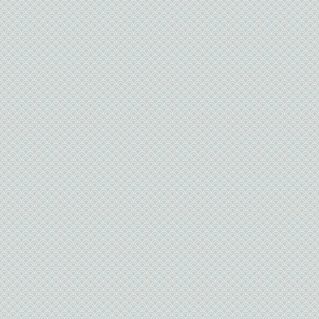 Valv wallpaper by Sandberg in cool dove grey, fine fish-scale arch motif, flat roll swatch