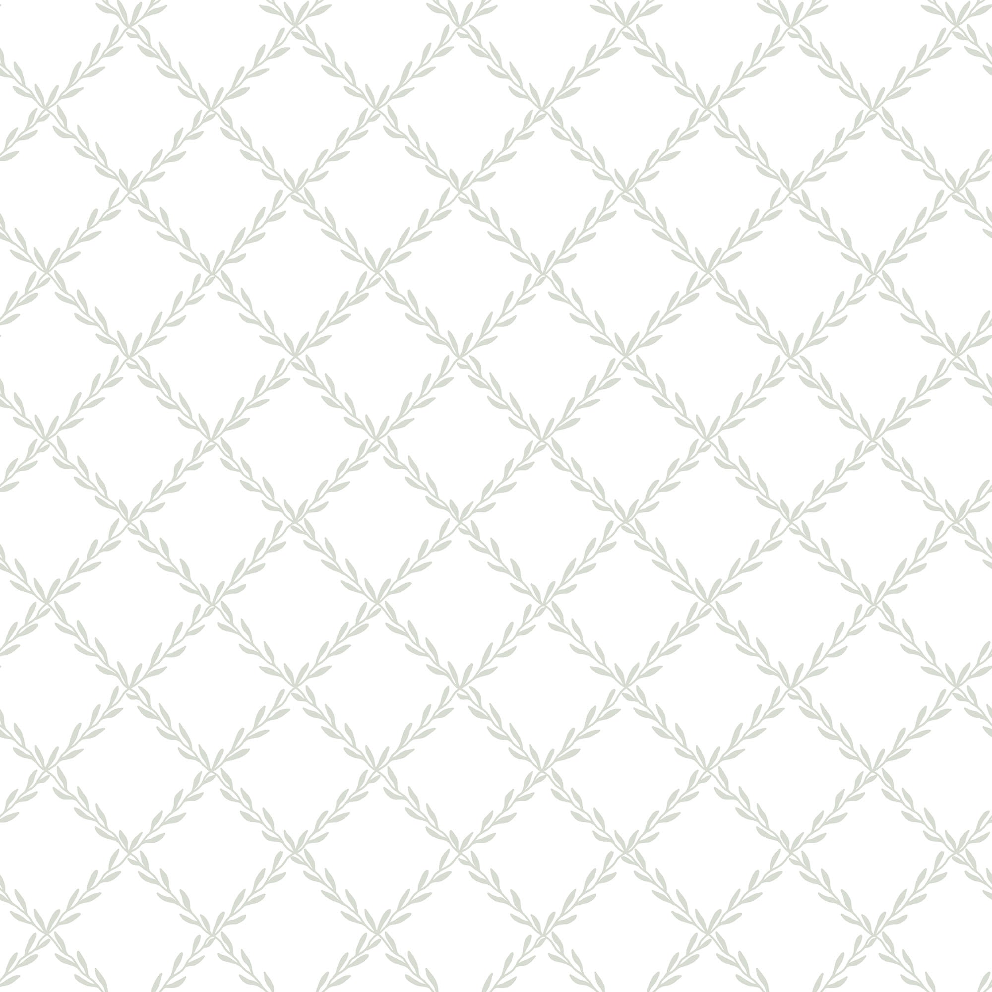 Trellis wallpaper by Sandberg in pale grey on white, delicate leaf-trail trellis pattern, flat roll swatch
