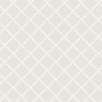 Trellis wallpaper by Sandberg in white on soft greige, leaf-trail trellis design, flat roll swatch