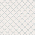 Trellis wallpaper by Sandberg in soft dusty blue, leafy vine diamond lattice on cream, flat roll swatch