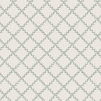 Trellis wallpaper by Sandberg in sage green, leafy laurel-vine diamond lattice on cream, flat roll swatch