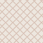 Trellis wallpaper by Sandberg in clay pink, leafy laurel-vine diamond lattice on cream, flat roll swatch