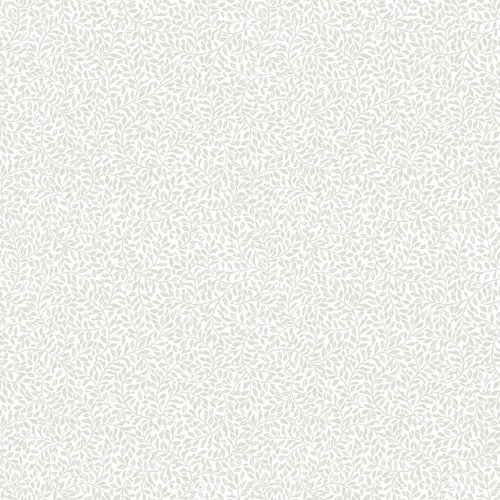 Bladverk wallpaper by Sandberg in soft grey on white, delicate trailing leaf-sprig pattern, flat roll swatch