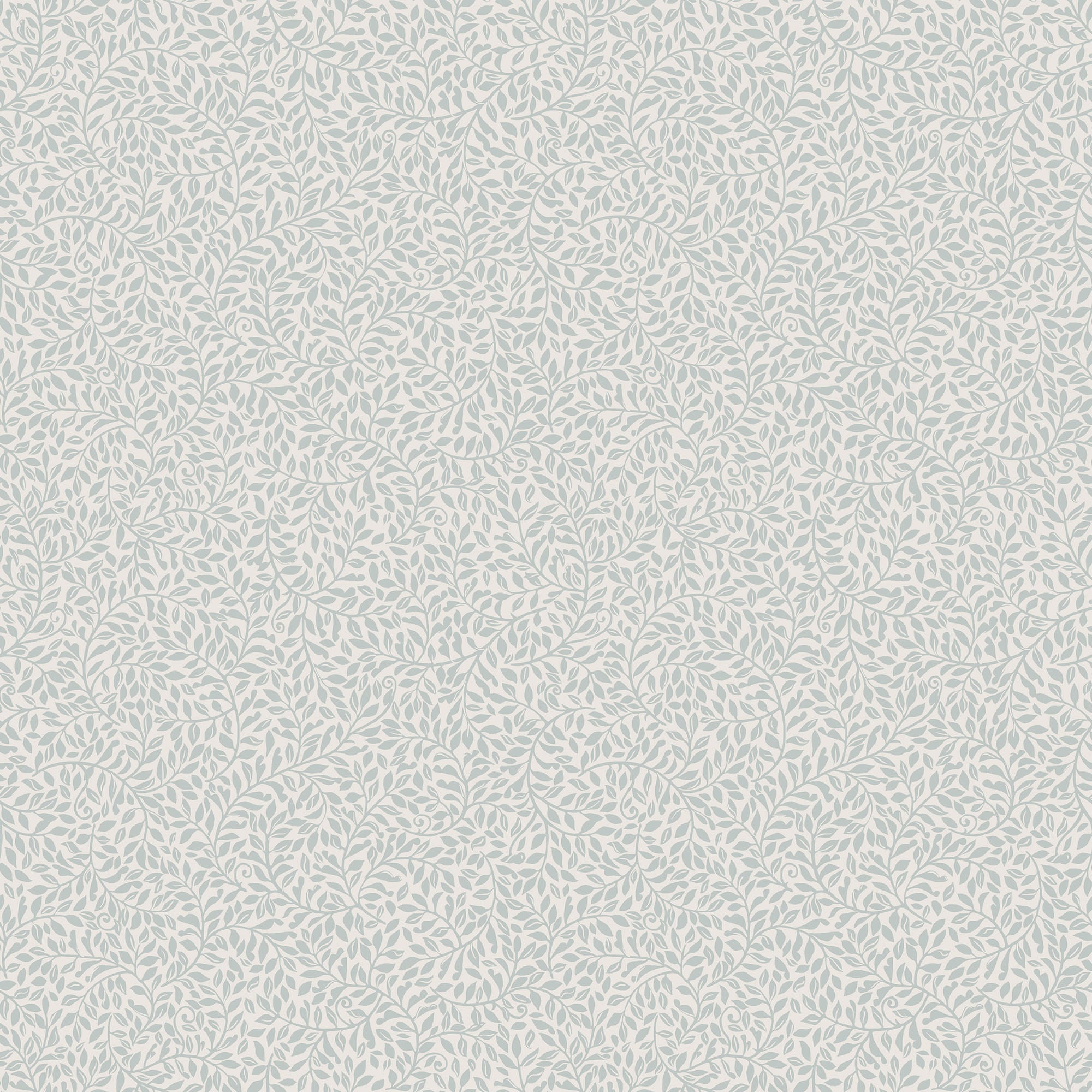 Bladverk wallpaper by Sandberg in pale grey-green, delicate leaf-sprig pattern on white, flat roll swatch
