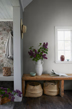 Ruta wallpaper by Sandberg in Grey, styled on an interior wall