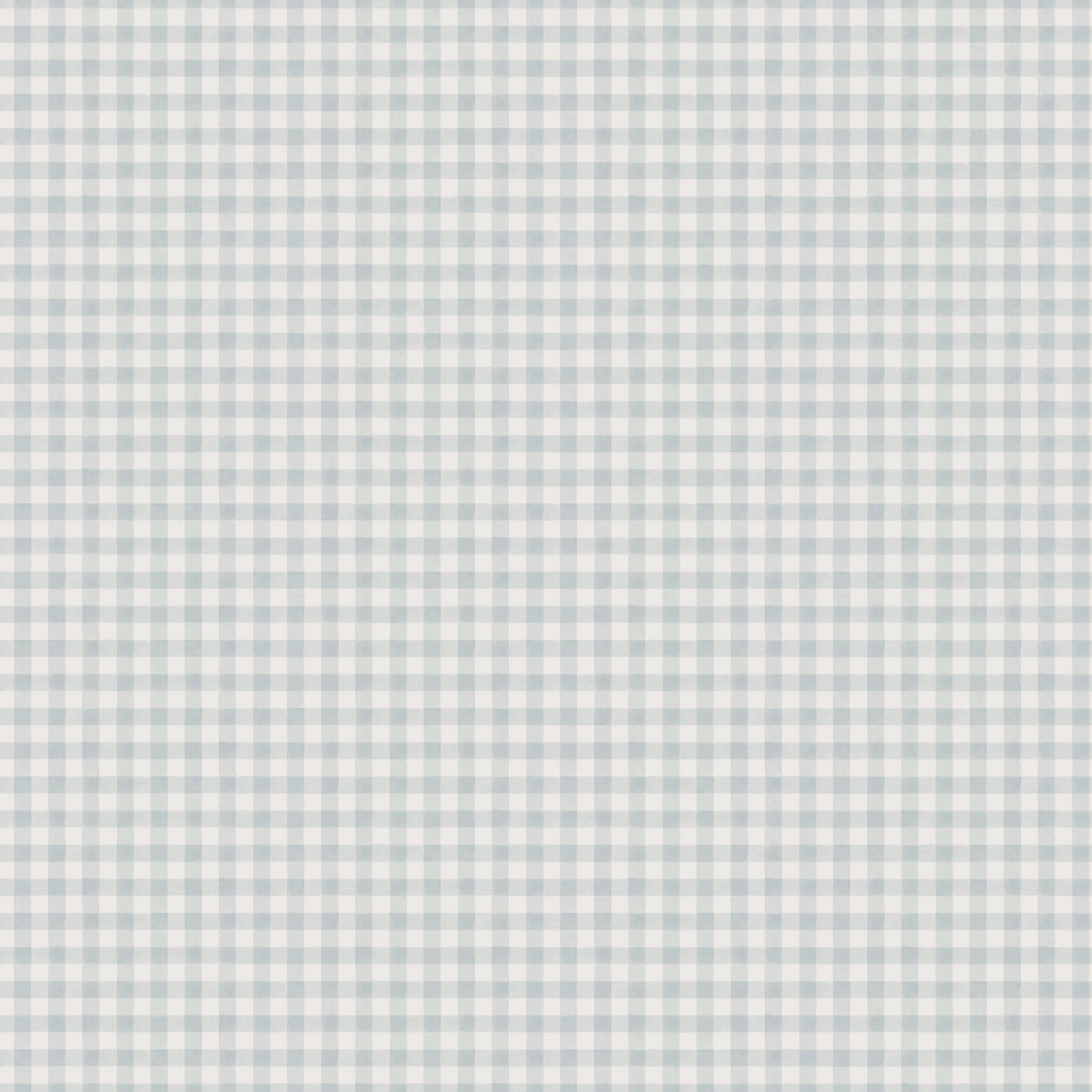 Ruta wallpaper by Sandberg in dusty blue gingham check on white, flat roll swatch