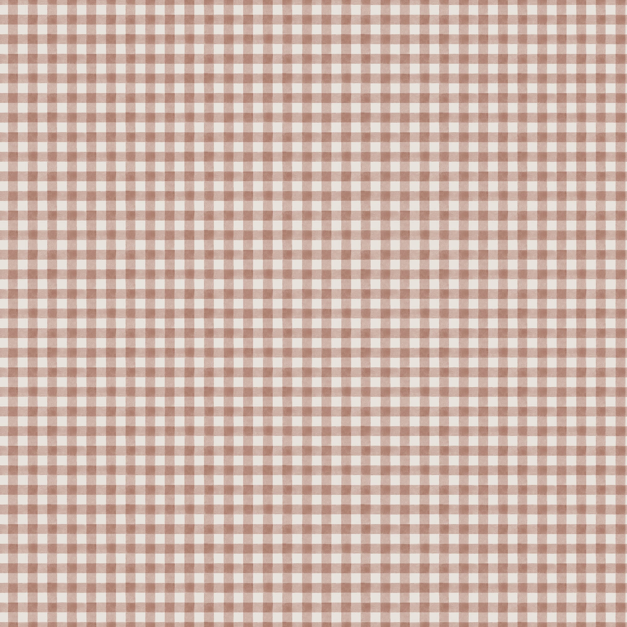 Ruta wallpaper by Sandberg in clay terracotta pink gingham check on white, flat roll swatch
