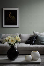 Ruta wallpaper by Sandberg in Forest Green, styled on an interior wall