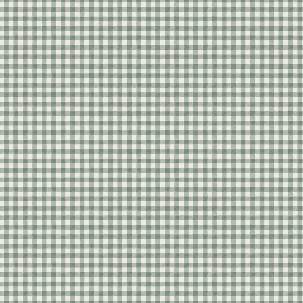 Ruta wallpaper by Sandberg in sage green gingham check on white, flat roll swatch