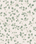 Bokskog wallpaper by Sandberg, flat swatch of trailing green birch leaves on slender twigs over a soft cream ground