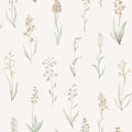Alma wallpaper by Sandberg, watercolour wild orchid stems in blush and sage green on cream, flat roll swatch