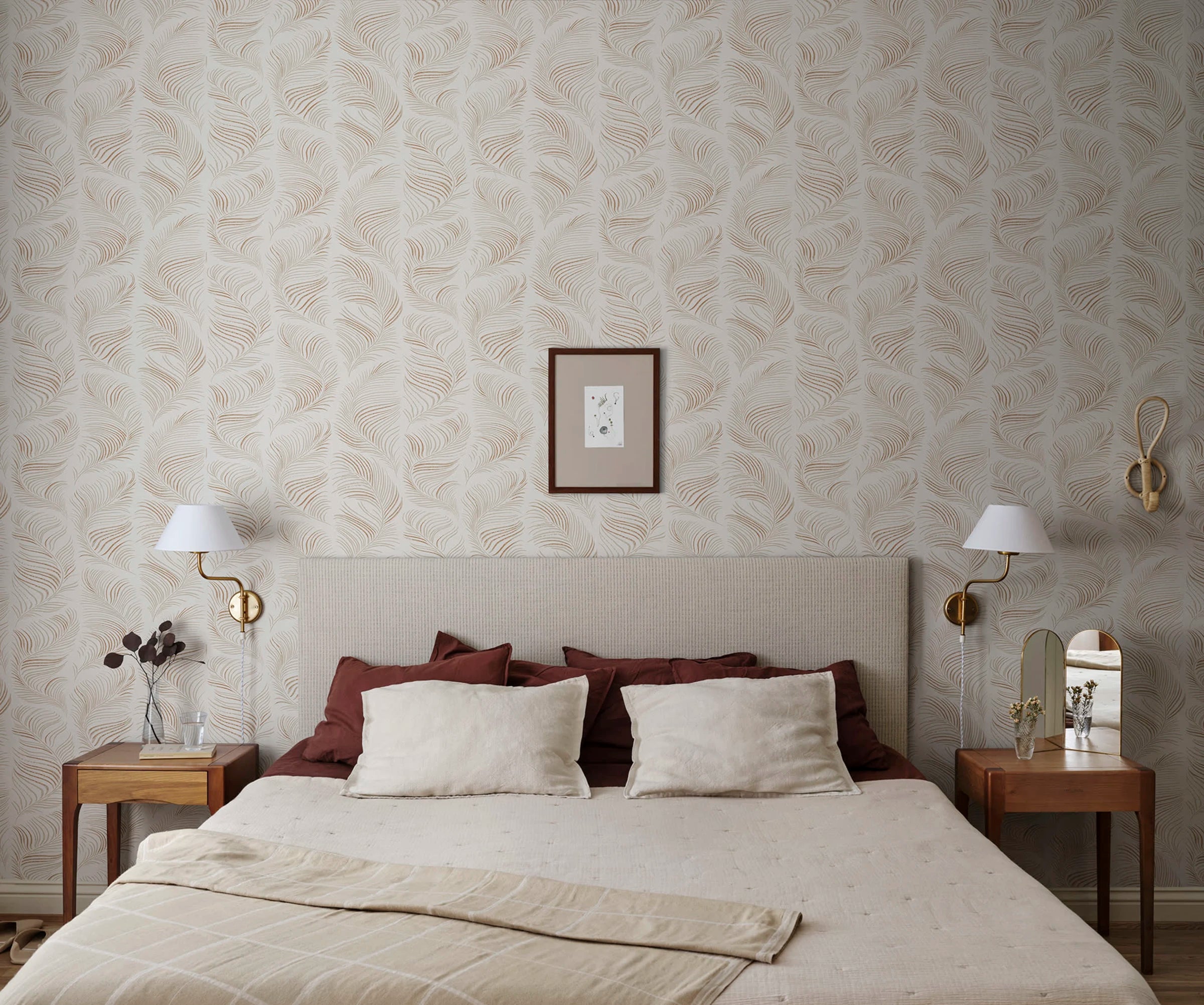 Grace wallpaper by Sandberg – Beige colourway, styled in a second room setting