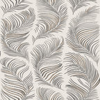 Grace wallpaper by Sandberg, flowing feather-like plumes in charcoal and gold on cream, flat roll swatch