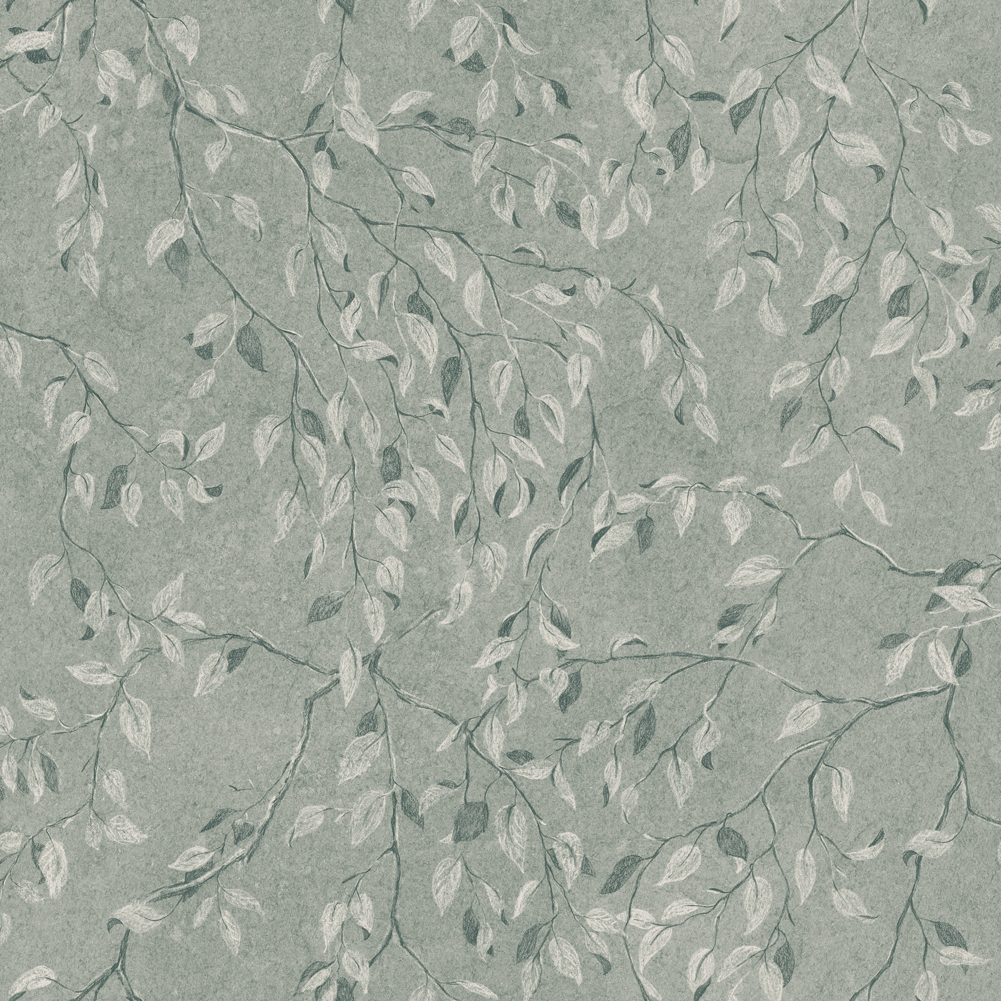 Lise wallpaper by Sandberg, delicate cascading leaf and branch design in soft sage green, flat swatch