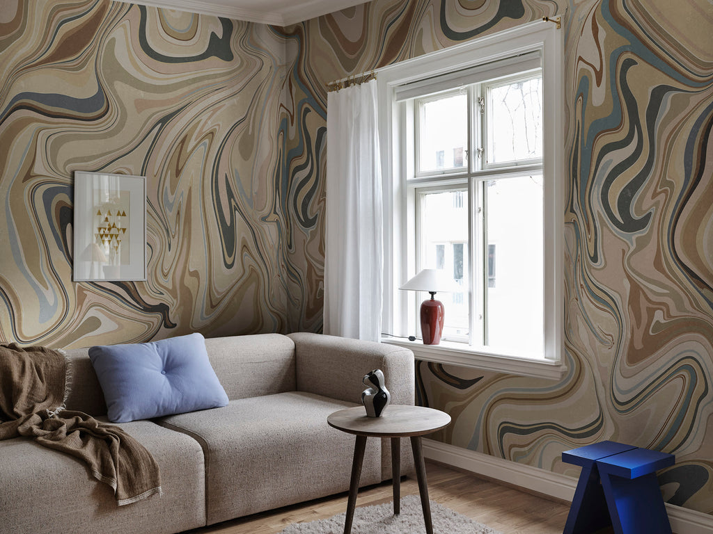 Klint wall mural by Sandberg in Clay, styled on an interior wall