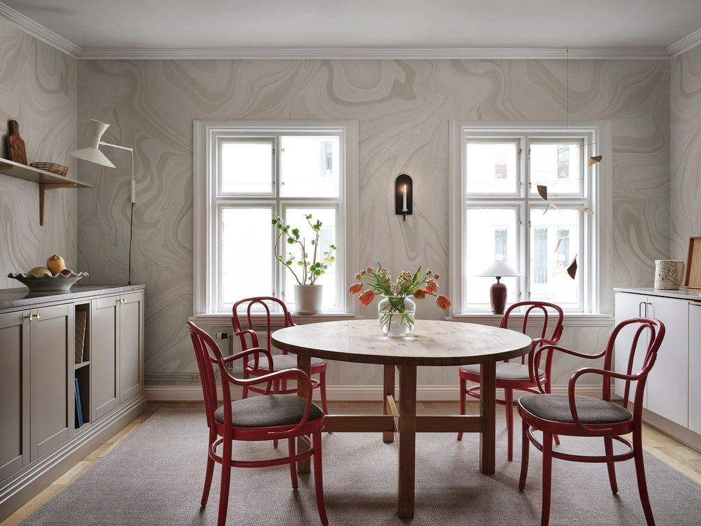 Klint wall mural by Sandberg in Gray, styled on an interior wall