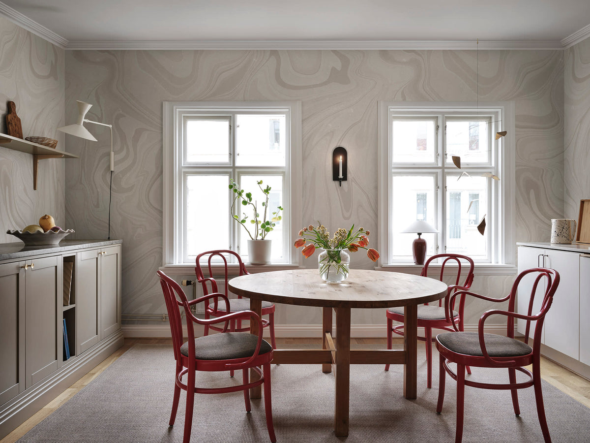 Klint wall mural by Sandberg in Gray, styled on an interior wall