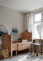 Spegel wall mural by Sandberg in Indigo Blue, styled on an interior wall